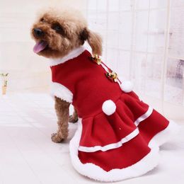 Dog Apparel Est Arrival Pets Dress Christmas Fur Collar Short Sleeve With Bowknot And Bell For Dogs Red Xmas Gift Plus Size S-XXL