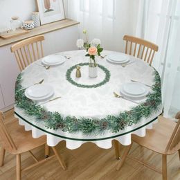 Table Cloth Winter Pine Branches Cones Round Tablecloth Waterproof Wedding Party Cover Christmas Dining