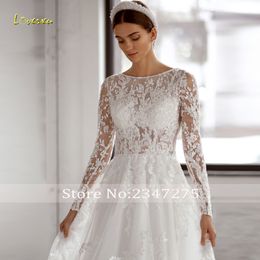 Loverxu A-Line Vintage Wedding Dresses 2024 O-Neck Long Sleeve Vestido De Novia Lace Appliques Stunning Chic Robe De Mariee