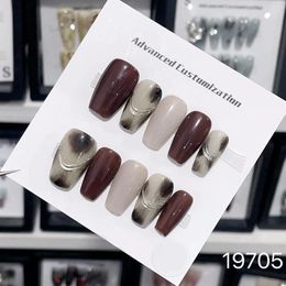 Party Favor 10 Pcs Hand Made Press On Nails Short Medium Red Grey Pink Theme Cute Y2K Wearable Full Cover Fake Finger Nail Tips Designed