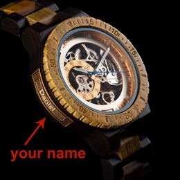 Relogio Masculino BOBO BIRD Mechanical Watch Men Wood Wristwatch Automatic Customised Name Free for Dad Wooden Gift Box Y200414 252b
