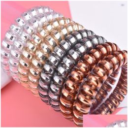 Hair Rubber Bands 5 Cm Metal Punk Telephone Wire Coil Gum Elastic Band Girls Tie Pony Tail Holder Bracelet Stretchy Scrunchies Drop Dhtdm