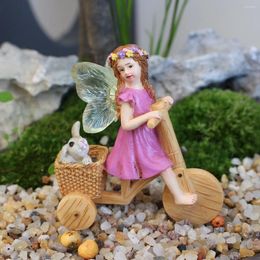 Decorative Figurines Little Girl Cycling Resin Ornaments Fairy Garden Micro Landscape Courtyard Flower Pot Decoration