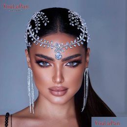 Tiaras Rhinestone Wedding Forehead Headband Women Headdress Water Drop Bridal Head Tiara Bride Piece With Delivery Jewellery Hairjewelr Dhdre