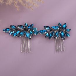 Red Rhinestone Bridal Hair Comb Party Handmade Black Wedding Head Jewelry Accessories Blue Silver Headpiece for Women and Girls