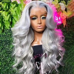 13x4/13x6 Silver Grey Body Wave Lace Frontal Human Hair Wig Pre Plucked Coloured Brazilian Lace Front Human Hair Wigs For Women