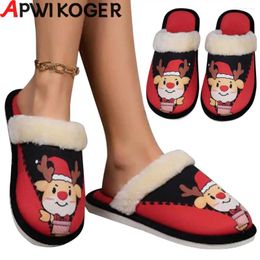 Casual Shoes Unisex Christmas Elk House Slippers Comfortable Warm Fluffy Non-Slip Plush Cotton For Cold Weather