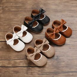 First Walkers Baby casual shoes baby and toddler bow knot non slip rubber soft sole flat PU First Walker newborn bow decoration d240525