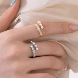 luxury diamond pearl band rings for woman party 18k gold designer ring 925 sterling silver Jewellery 5A zirconia women daily outfit gift box size opening adjustable