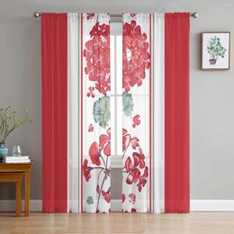 Curtain Geranium Red Flowers Sheer Curtains For Living Room Decoration Window Kitchen Tulle Voile Organza