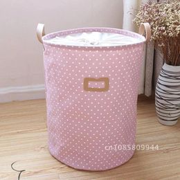 Laundry Bags Spacious Foldable Basket Polka Dots Toy Storage Bag Cinch Closure Dirty Clothes Bucket