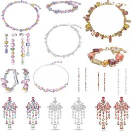 High Quality Fashion Brand Colourful Gemstone Earrings Necklace Bracelet Set Light Luxury Crystal Jewellery