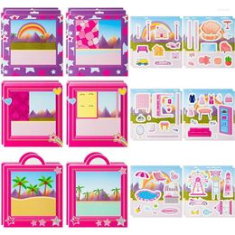 Gift Wrap 12 Set Pink Princess Scene Sticker Art Craft For Girls Kids Make A House DIY Dress Up Makeup Party Game Activity