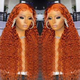 Ginger Orange 13x4 13x6 Transparent Deep Wave Lace Frontal Wig Hd Highlight Coloured Front Water Curly Human Hair Wigs for Women