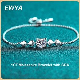 EWYA 100% Real 1ct Bracelet for Women Party Wedding Fine Jewellery S925 Sterling Silver Diamond Link Bracelets Gift 240517