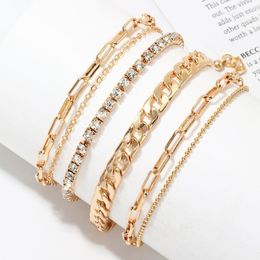 Anklets Fasion Punk Ankle Bracelets Gold Color For Women Rhinestone Summer Beach On The Leg Accessories Cheville Foot Jewellery 277W