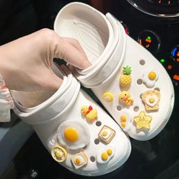 1 Set Fried Eggs Resin Hole Shoes Charms Kawaii Little Yellow Chicken Shoe Accessories Decorations Clog Kids Gifts 240524