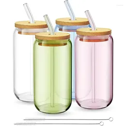 Water Bottles Tumblers With Lids - Drinking Glasses Iced Coffee Cups Bamboo (4 Pack Multicolor No Sleeves)