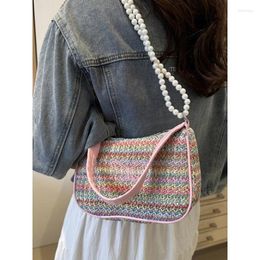 Waist Bags Foufurieux Colorful Woven Clutches Stripe Straw Bag Shoulder Portable Fashion Purse Day Envelope Handbag