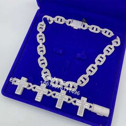 Hip Hop Style Fire Jewelry Iced Out Vvs1 Baguette Moissanite Cuban Link Chain Necklace