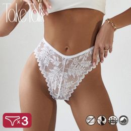 3PCS/Set Women Sexy Lace Panties V-Waist Floral Perspective Thong G-String Underwear Female Breathable T-Back Intimates Lingerie