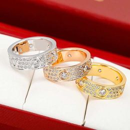 Cluster Rings Hot selling classic 925 sterling silver three-row diamond couple ring ladies fashion temperament luxury brand jewelry gifts T240524