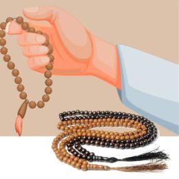 R2LE Wood Tasbih Prayer Beads 99 Muslim Prayer Beads Islamic Handheld Prayer Beads Muslim Rosary Beads Bracelet with Tassel