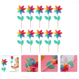 Garden Decorations 14 Pcs Colourful Wooden Pole Windmill Outdoor Decor Pinwheels Toy Kids Spinners Child Party