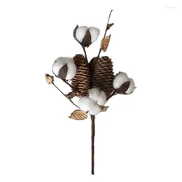 Decorative Flowers 12 Inch Artificial Cotton Dried Bolls Pinecone Stems 2024 Design Faux Home Office Decoration