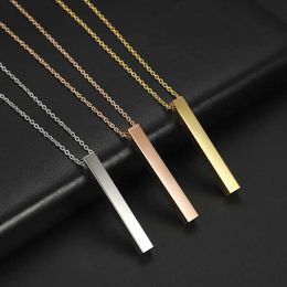 Pendant Necklaces Simple blank bar pendant necklace charm men and women waterproof pendant vertical cube bar stainless steel Jewellery gift d240525