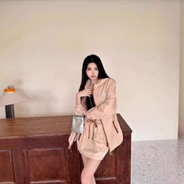 Women's Suits & Blazers 24ss Mm Girl Style Adhesive Label Letter Hooded Loose Jacketshort Skirt Casual Sports Versatile Set