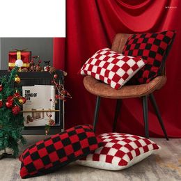 Pillow Christmas Red Black White Checkerboard Faux Cashmere Cover