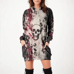 Casual Dresses Vintage Skull Face Print Women Hoodie Sweatshirt Autumn Long Sleeve Party Club Dress Female Harajuku Gothic Punk Robe