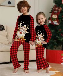 2023 Novo pijamas da família de Natal Conjunto mãe pai filhos bebê combinando roupas elk impressão