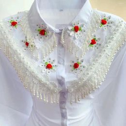 Women's Knits Women White 3D Flowers Embroidery Pearls Beaded Tassels Shirts Diamonds Fringed Blouses Single Breasted Sequined Cardigan Tops