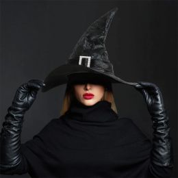 Halloween Witch Wizard Hat Men Women Cosplay Party Wide Brim Pointed Hat for Carnival Stage Performance Costume Photo Props