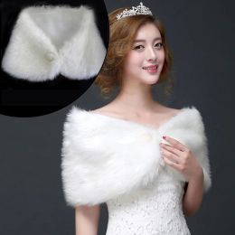 2024 Women White Wool Shawl Scarf Bride's Wedding Wrap Stole Shawl Cape Winter Cloak Plush Coat Warm Evening Party Bridal Jacket
