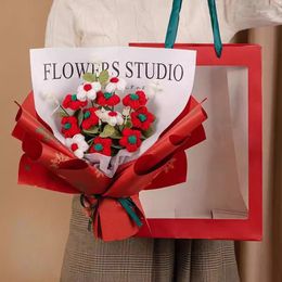 Decorative Flowers Crochet Flower Teacher Gift Knitted Bouquet With LED Light Graduation Christmas