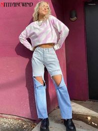 Women's Jeans High Waist Denim Pant Women Casual Loose Gradient Hole Trousers Baggy Femme Korean Fashion Ripped
