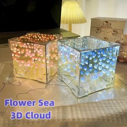 Night Lights DIY Flower Sea 3D Cloud Tulip LED Night Light Mirror Table Light Decoration Mirror Table Light S2452410