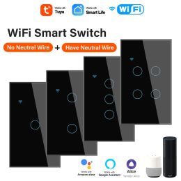 Tuya WiFi US Smart Light Switch Neutral wire/No Neutral wire Required 120 Type Wall Touch Switch Work with Alexa, Google Home