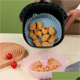 Baking Moulds New 2Pcs Reusable Air Fryer Sile Pot Oven Tray For Pizza Airfryer Basket Fried Chicken Grill Pan Mat Kitchen Drop Delive Dhvbp