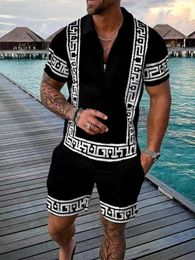 Mens Tracksuits Mens Tracksuit Summer Short Sleeve Shirt And Shorts Suit Two-Piece Set Male Gym Sport Golf Clothing Streetwear For Men