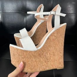 Sandals 2024 Handmade Women Platform Ultra High Wedges Heels Round Toe Elegant White Club Shoes Ladies US Plus Size 5-15