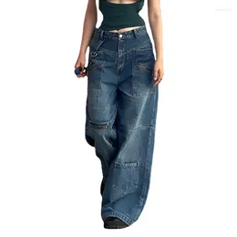 Women's Jeans Women's Street Style Solid Colour Zipper Work Clothes High Waist Loose Straight Casual Pants Wide Leg Y2k