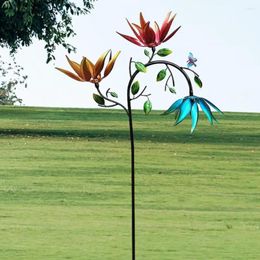 Garden Decorations Wind Spinner Decor Rotary Colourful Windmill Metal Flower Stake For Outdoor Yard