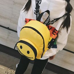 Cartoon Brief Smile Backpack Red Black Women Travel Ribbon Students Canvas Double Shoulder Bag Mochila 2159