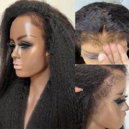Kinky Straight 13x6 Lace Front Wig With Curly Baby Hair 32 Inch Lace Closure Wigs 180% Natural Hairline Kinky Edges Curly Hair