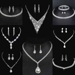 Valuable Lab Diamond Jewelry set Sterling Silver Wedding Necklace Earrings For Women Bridal Engagement Jewelry Gift p3Ix#