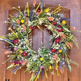 Decorative Flowers Artificial Flower Wreath Wildflower Floral Summer Garland For Front Door Home Wall Wedding Party Farmhouse Holiday Decor